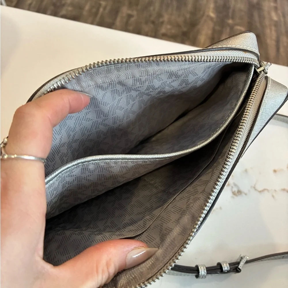 Michael Kors silver crossbody with metal chain link